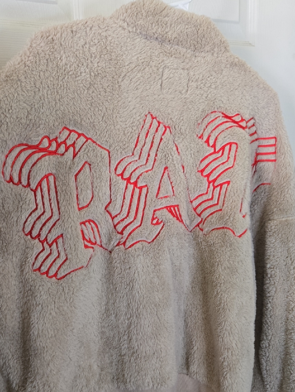 Rawgear Beige Teddy Jacket with Red Zip - Women's Plush Sherpa Coat Very OVERSIZ - Picture 7 of 7